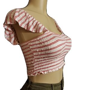 Wild Fabel Red/White Pinstipped Cropped Tank Top